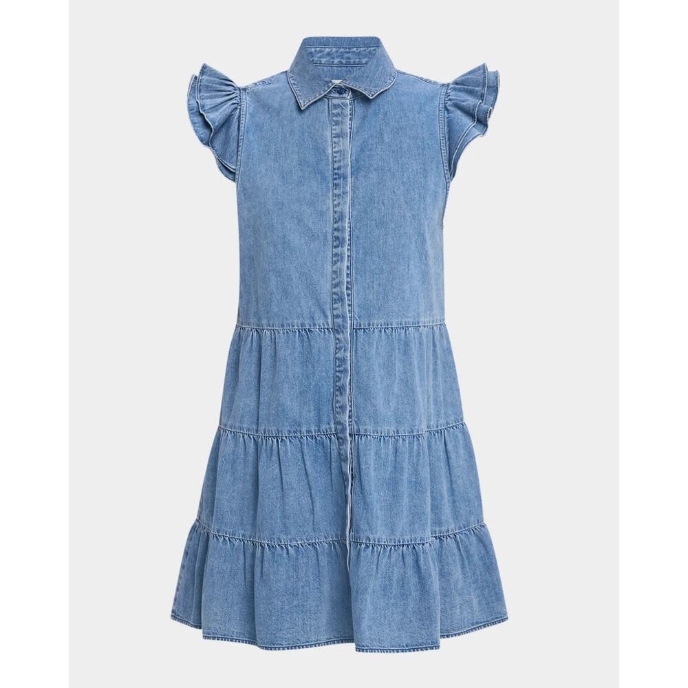 New ALICE + OLIVIA Jem Denim Tiered Mini Shirt Dress in Large - Picture 9 of 13